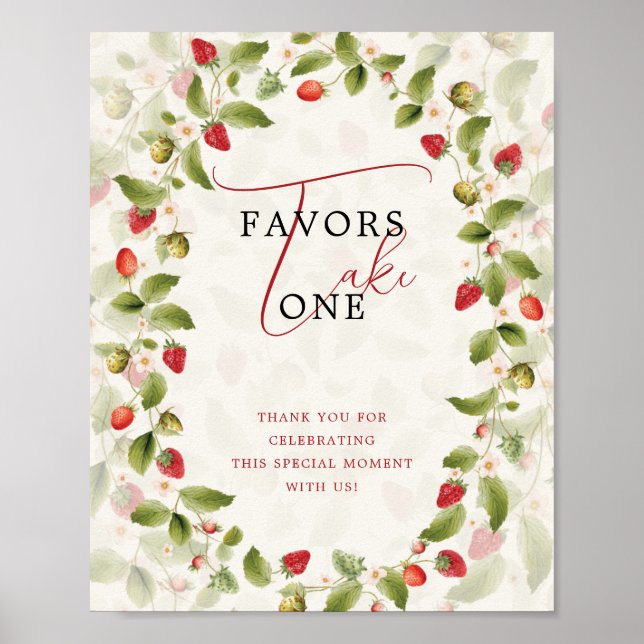 Affiche Couronne de fleurs sauvages de fraises douces roug (Devant)