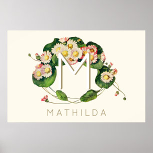 Affiche Couronne de marguerites Art Nouveau monogramme à p