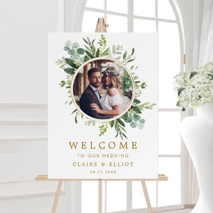 Affiche Couronne de mariage verte or botanique Photo de bi