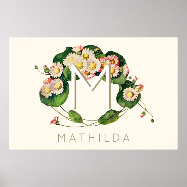 Affiche Couronne de monogramme de marguerites Art Nouveau  (Devant)