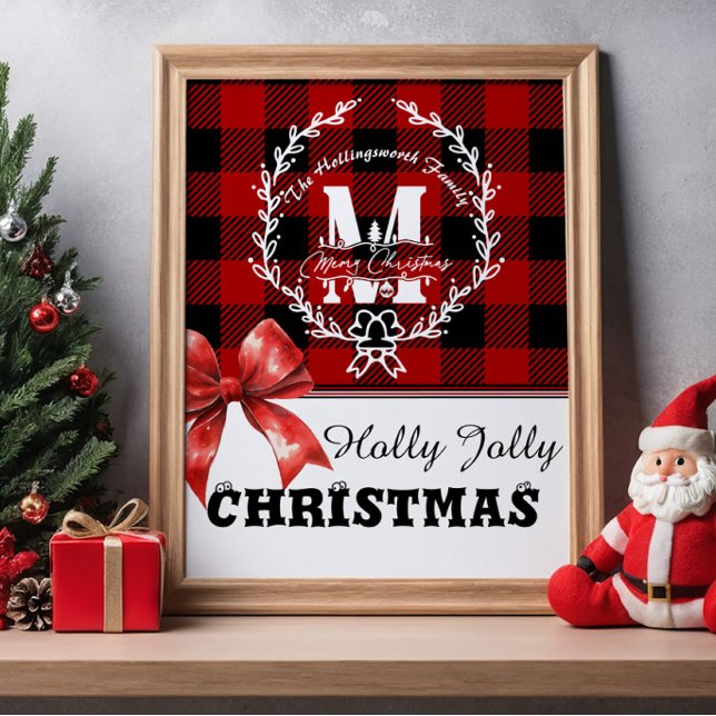 Affiche Couronne de monogramme de Noël « Buffalo Plaid » (Créateur téléchargé)