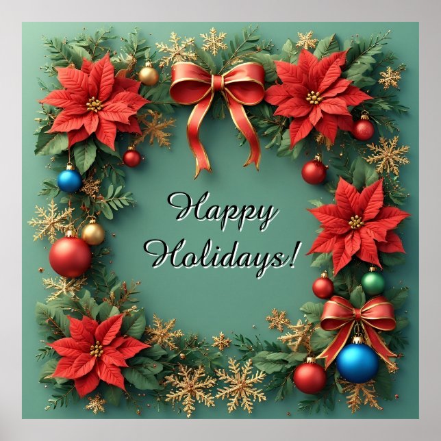 Affiche Couronne de Noël avec Poinsettias (Devant)