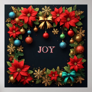 Affiche Couronne de Noël avec Poinsettias