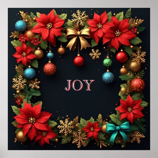 Affiche Couronne de Noël avec Poinsettias (Devant)
