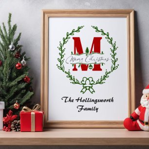 Affiche Couronne de Noël Monogramme Personnalisable