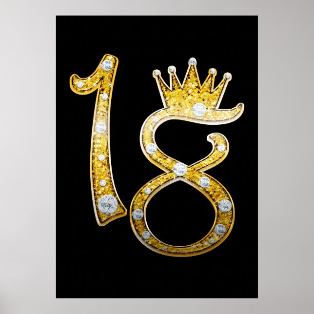 Affiche Couronne de paillettes dorées Diamant Bling 18e 18 (Devant)