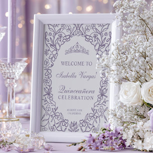 Affiche Couronne de Princesse Élégante Fleurie de Quinceañ