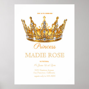 Affiche Couronne de princesse en or pour anniversaire de c