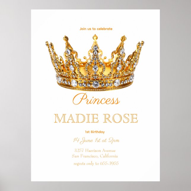 Affiche Couronne de princesse en or pour anniversaire de c (Devant)