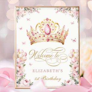Affiche Couronne de princesse en or rose pour le 1er anniv