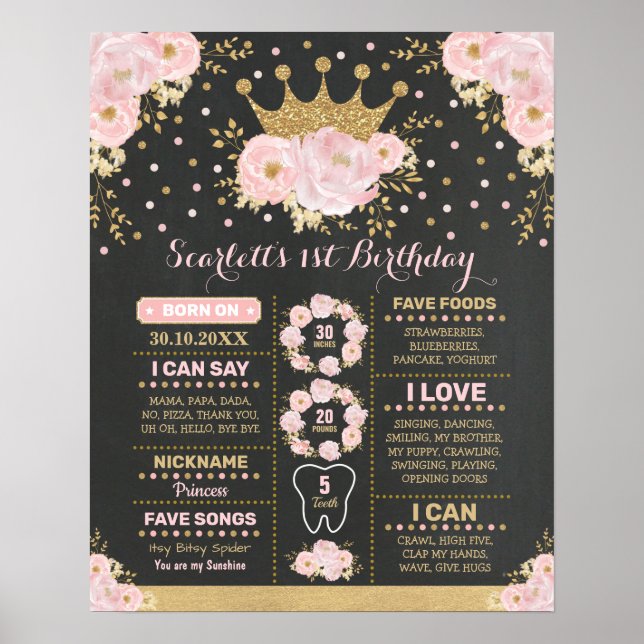 Affiche Couronne de princesse florale rose doré Blush Mile (Devant)