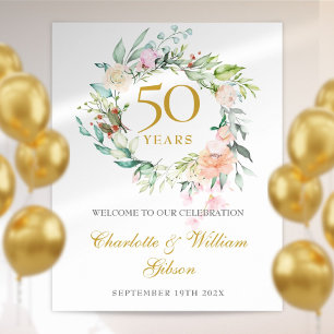 Affiche Couronne de roses pour le signe de bienvenue du 50