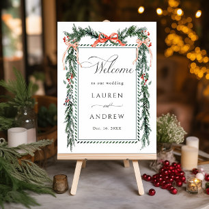 Affiche Couronne de verdure hivernale Mariage Bienvenue