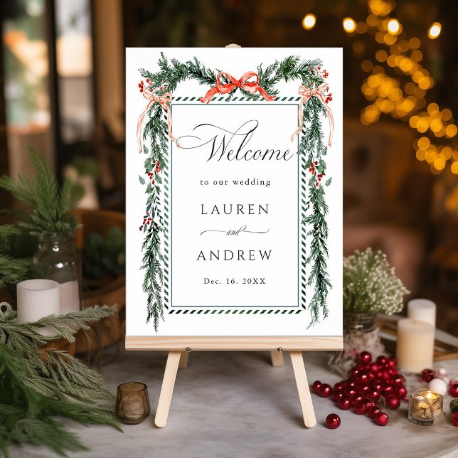 Affiche Couronne de verdure hivernale Mariage Bienvenue (Créateur téléchargé)
