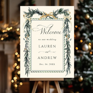 Affiche Couronne de verdure hivernale Mariage Bienvenue Iv