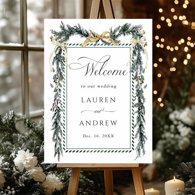 Affiche Couronne de verts d'hiver Mariage Bienvenue Vert & (Créateur téléchargé)
