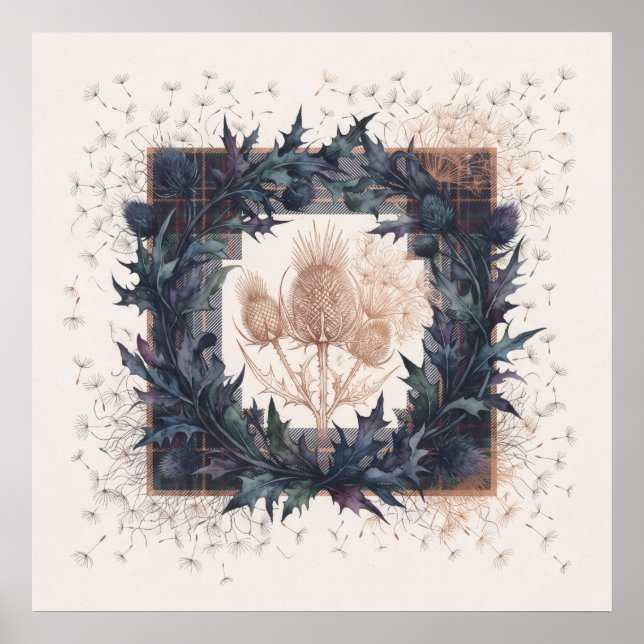 Affiche Couronne écossaise de chardon en patchwork tartan (Devant)