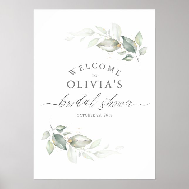 Affiche Couronne élégante de verdure et d'or pour Baby Sho (Devant)