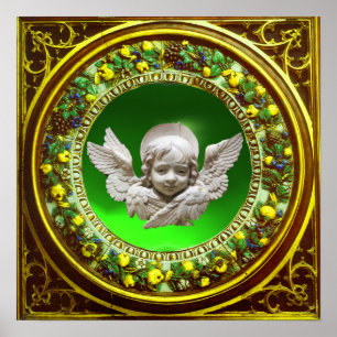 AFFICHE COURONNE FLEURIE VERTE D'ANGE DE LA RENAISSANCE FL