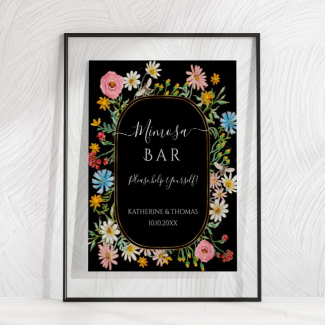 Affiche Couronne florale de fleurs sauvages Boho Chic Bar  (Créateur téléchargé)