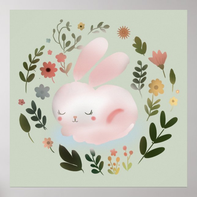 Affiche Couronne florale de Pâques aux couleurs pastel pou (Devant)