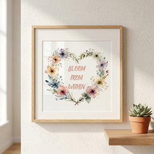 Affiche Couronne florale en forme de cœur à l'aquarelle pa