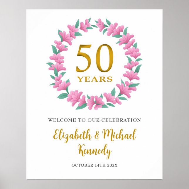 Affiche Couronne florale rose pour les 50 ans d'anniversai (Devant)