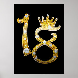 Affiche Couronne Paillettes Dorées Diamant Brillants 18ème