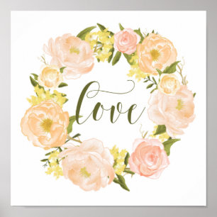 Affiche Couronne Pastel Orange Peonies   Love Lettering