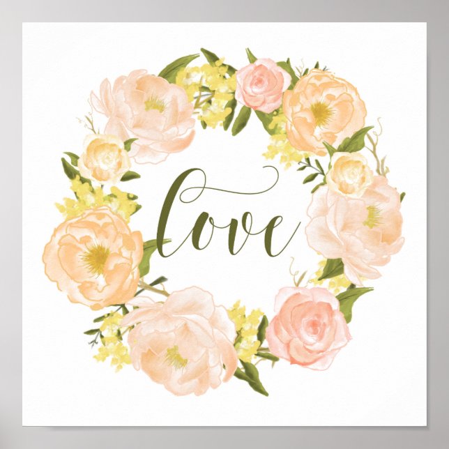 Affiche Couronne Pastel Orange Peonies | Love Lettering (Devant)