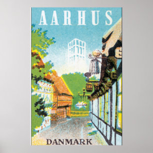 Affiche Courrier de Vintage voyage d'Aarhus Danmark