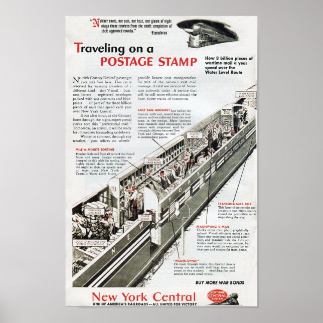 Affiche Courrier ferroviaire sur le New York Central Railr (Devant)