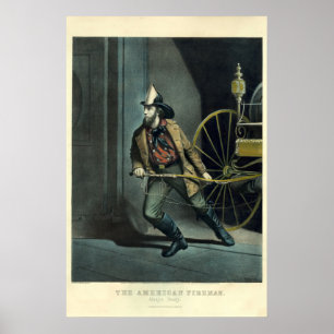 Affiche Courrier vintage & Ives Le Pompier Américain