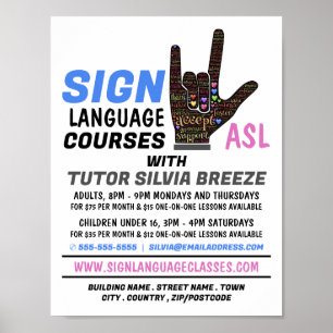 Affiche Cours de langue des signes publicitaire en américa