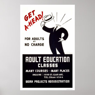 Affiche Cours d'éducation des adultes 1938 WPA