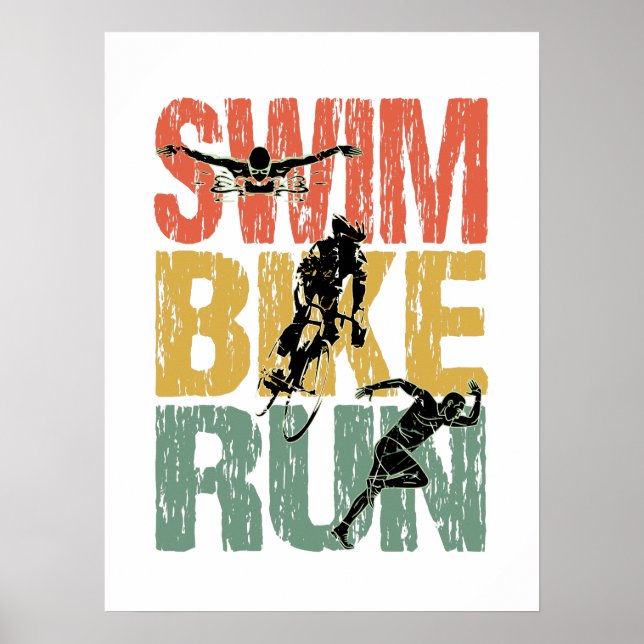 Affiche Course à vélo de natation - Triathlon Vintage (Devant)