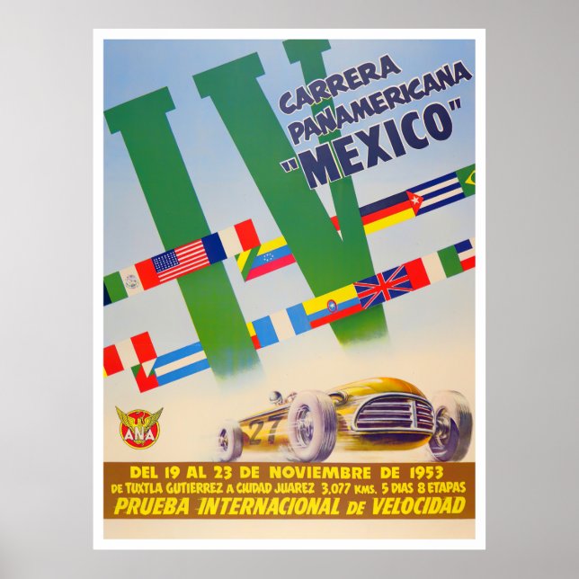 Affiche Course automobile vintage Carrera Panamericana 195 (Devant)