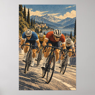 Affiche Course de Cyclisme sur Route Paysage de Montagne M