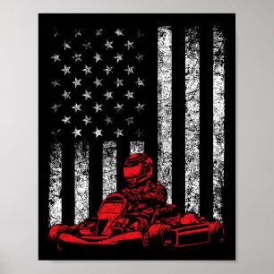 Affiche Course de Kart - Course de Kart Usa Drapeau Améric