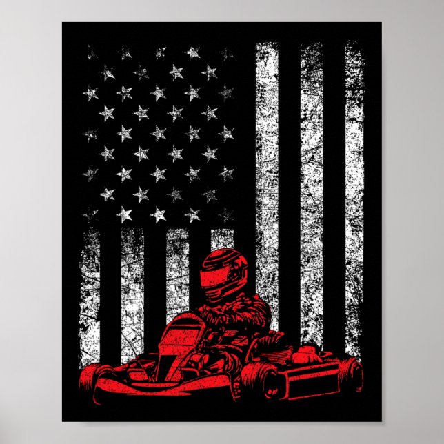 Affiche Course de Kart - Course de Kart Usa Drapeau Améric (Devant)