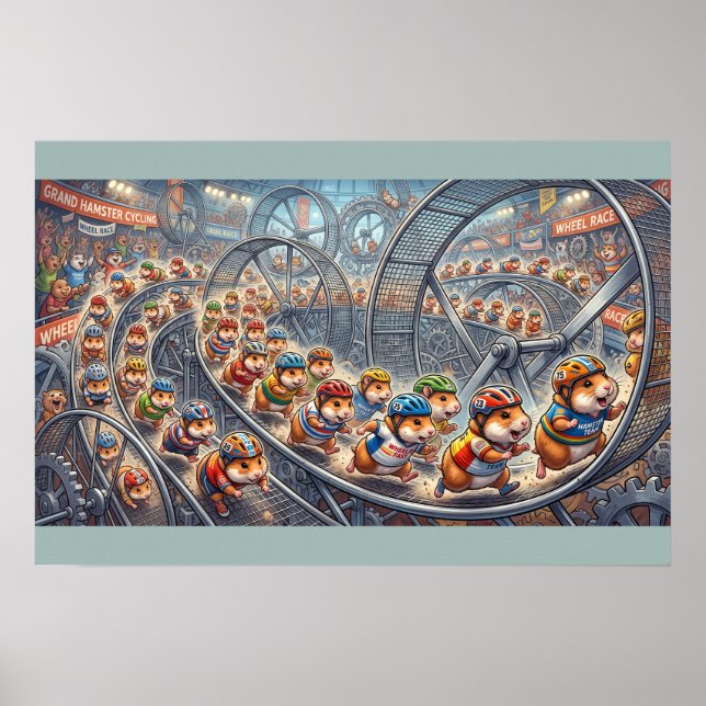Affiche Course de roue de hamsters mignons Graphique sport (Devant)