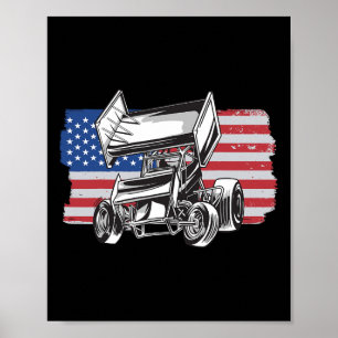 Affiche Course de Sprint Car Drapeau USA