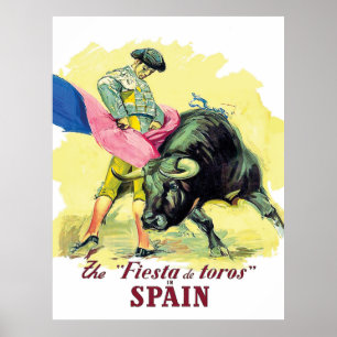 Affiche Course de taureaux matador, fiesta de toros, Espag