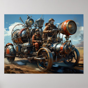 Affiche Course des voitures de fond Steampunk