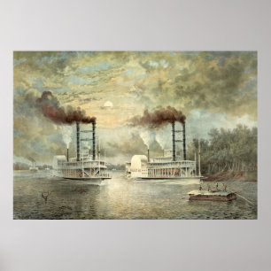 Affiche Course du bateau à vapeur du Mississippi 1859