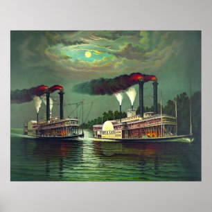 Affiche Course en bateau à vapeur 1883