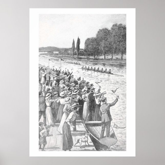 Affiche Course vintage d'aviron avec de nombreux spectateu (Devant)