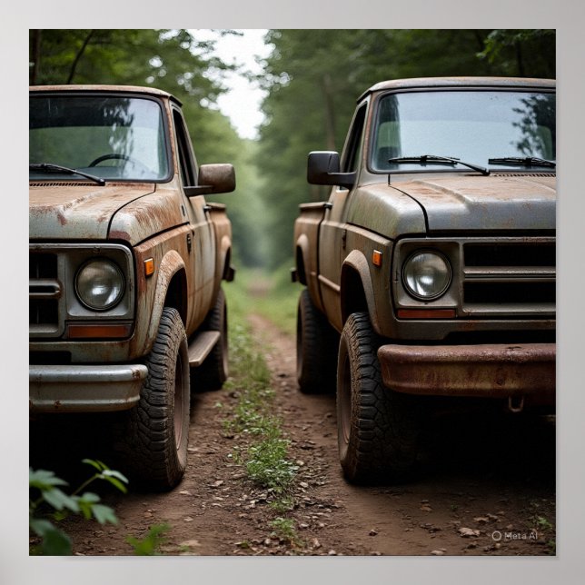 Affiche Course Vintage de camion côte à côte (Devant)
