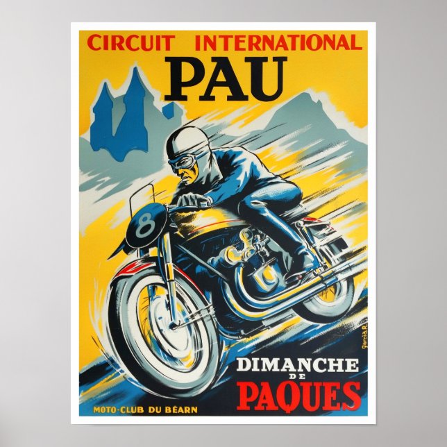 Affiche Course vintage moto Pau 1949 (Devant)