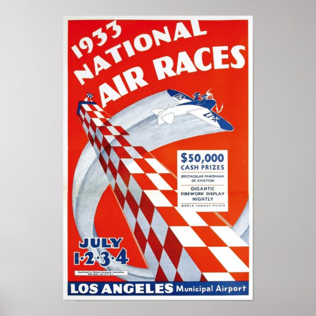 Affiche Courses aériennes nationales, 1933. Publicité anci (Devant)